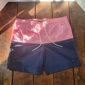 Pink and Navy Swim Shorts By Tommy Hilfiger